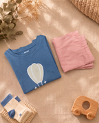 Teal Blue Hot Air Balloon Kids Coord Set with Peach Shorts