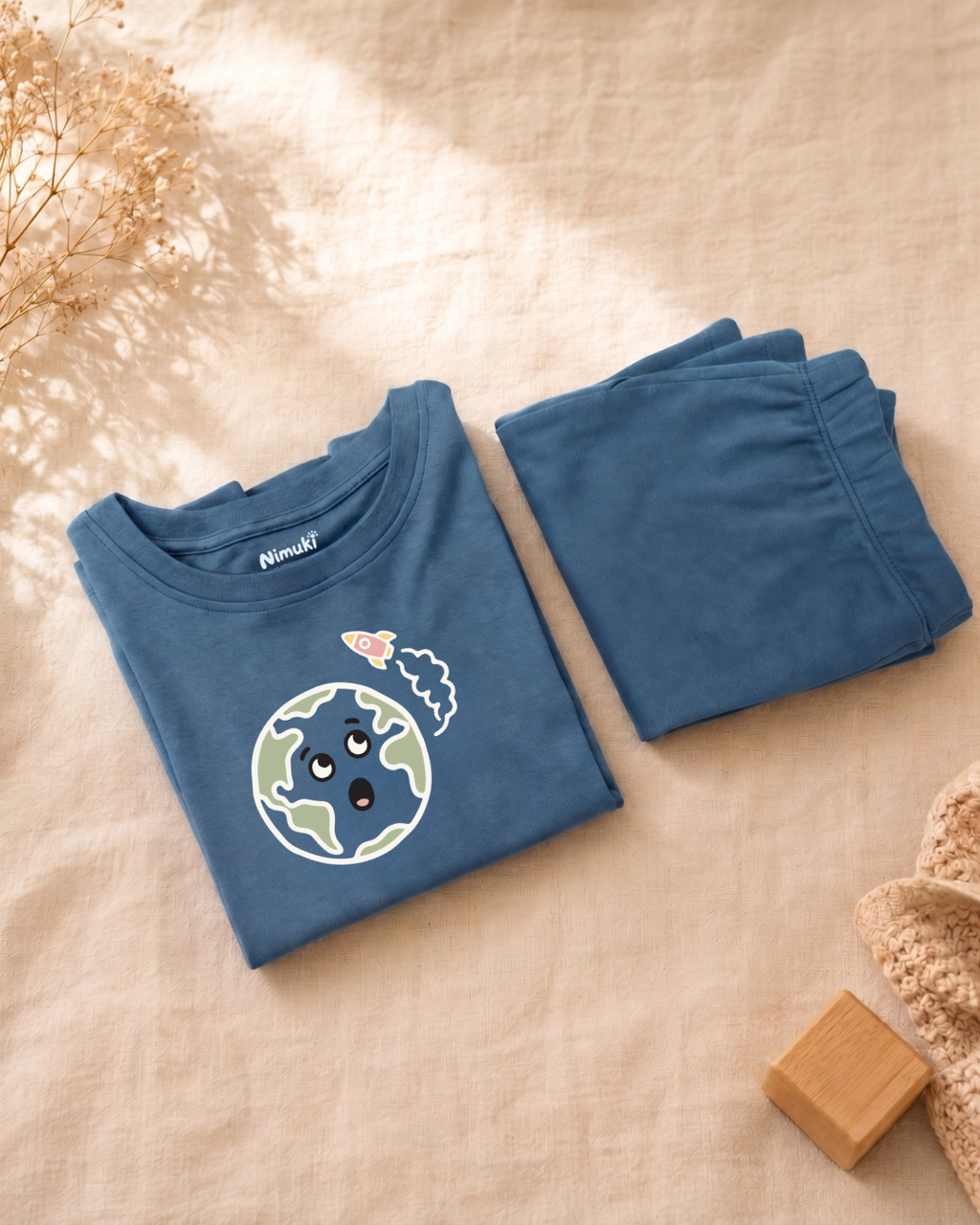 Teal Blue Planet Explorer Kids Coord Set with Teal Blue Shorts
