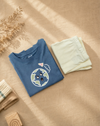 Teal Blue Planet Explorer Kids Coord Set with Cream Shorts