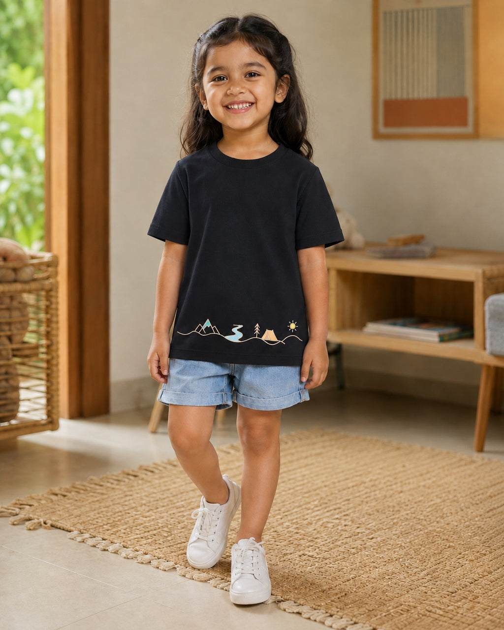 Camp Trail black kids graphic t-shirt, alternate front view