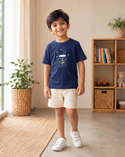 Catch the Light navy blue kids graphic t-shirt, front view