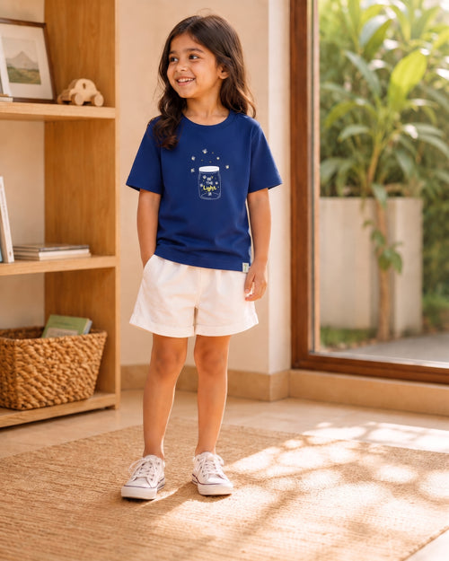 Catch the Light navy blue kids graphic t-shirt, alternate front view