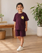 Coffee Brown Pocket Sunshine kids coord set, full outfit front view