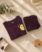 Coffee Brown Pocket Sunshine kids coord set, folded flat lay showing fabric detail