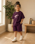 Coffee Brown Stargazer Telescope Kids Coord Set with Coffee Brown Shorts