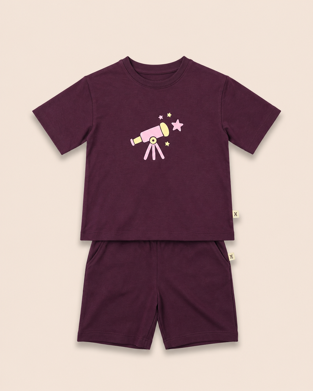 Coffee Brown Stargazer Telescope Kids Coord Set with Coffee Brown Shorts