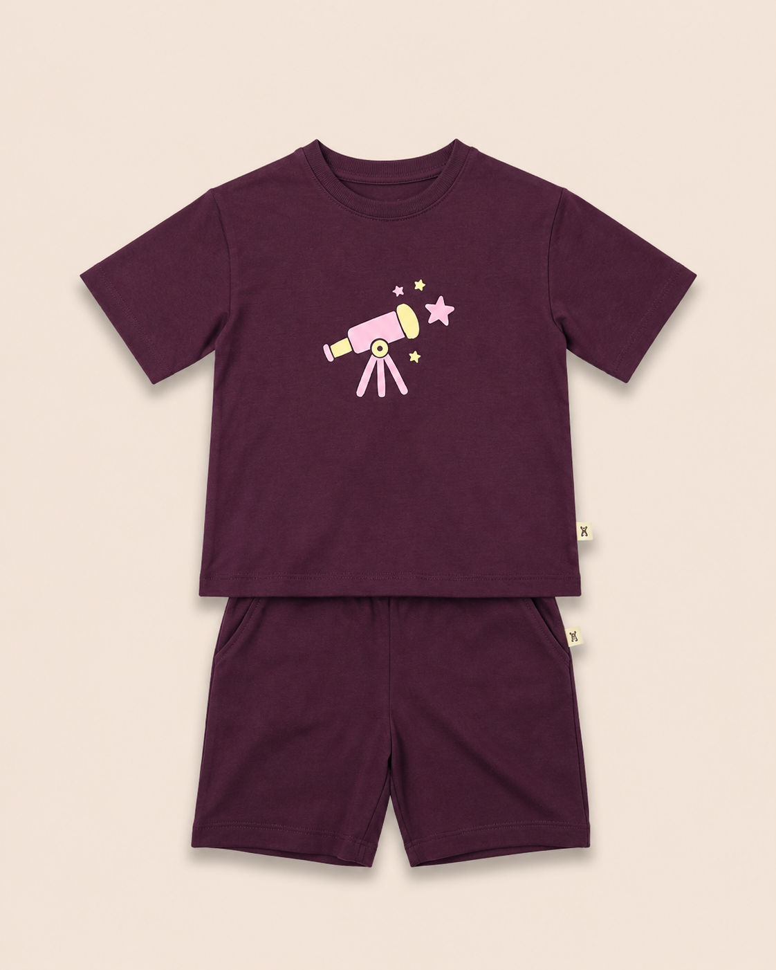 Coffee Brown Stargazer Telescope Kids Coord Set with Coffee Brown Shorts