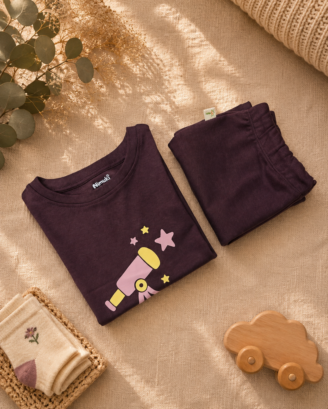Coffee Brown Stargazer Telescope Kids Coord Set with Coffee Brown Shorts