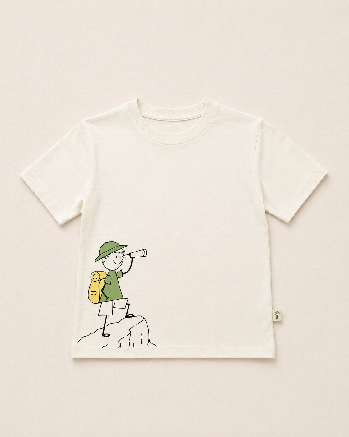 Cream Little Explorer kids coord set, cream tee detail