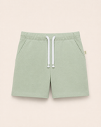Cream Pocket Discovery kids coord set, sage green shorts detail