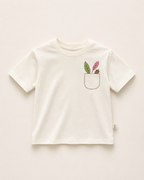 Cream Pocket Discovery kids coord set, cream tee detail