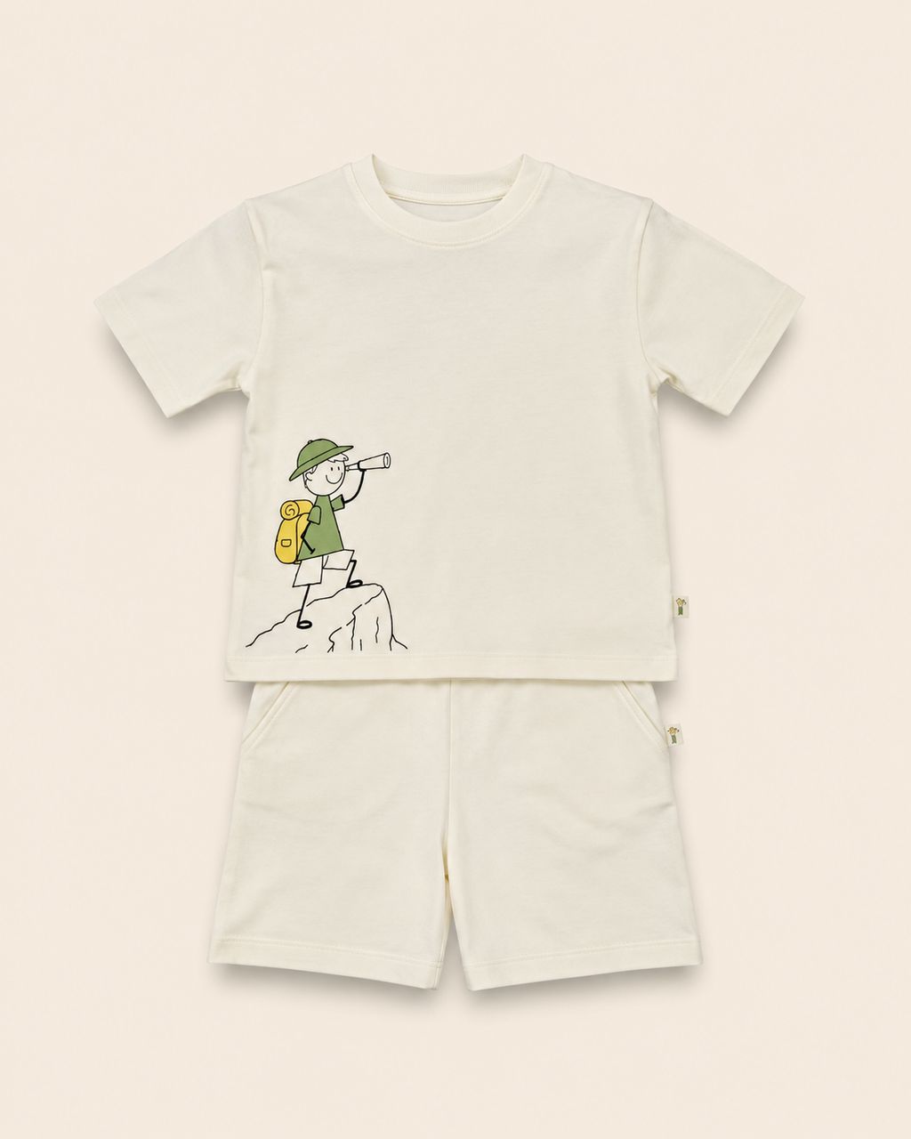 Cream Little Explorer Kids Coord Set with Cream Shorts