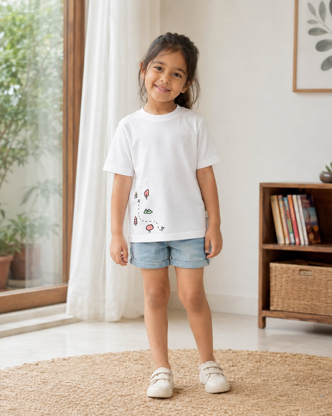 Little Adventure Trail white kids graphic t-shirt, front view