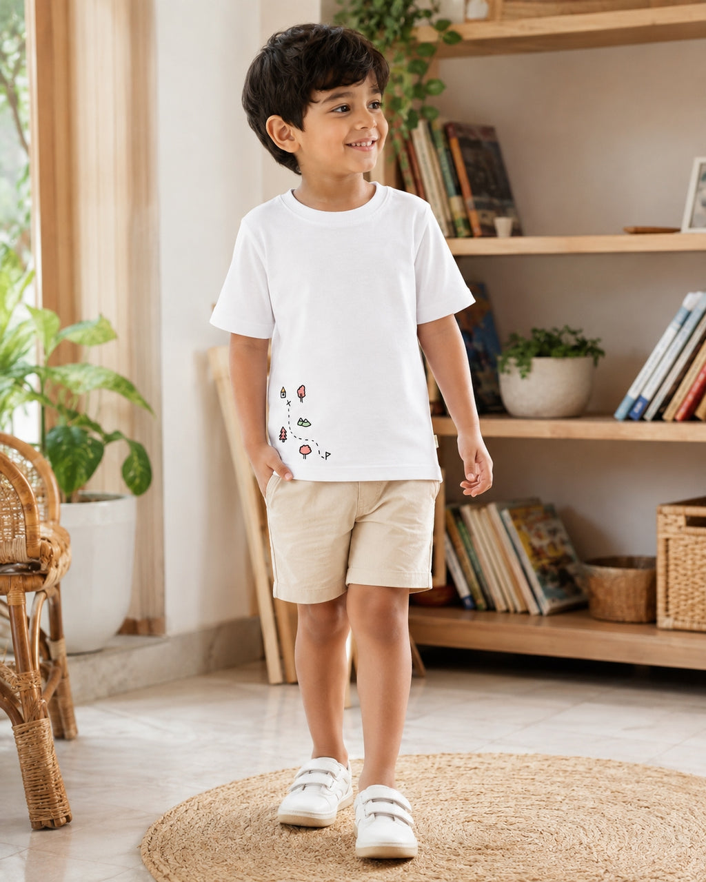 Little Adventure Trail white kids graphic t-shirt, alternate front view