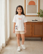 Little Puff of Magic white kids graphic t-shirt, front view