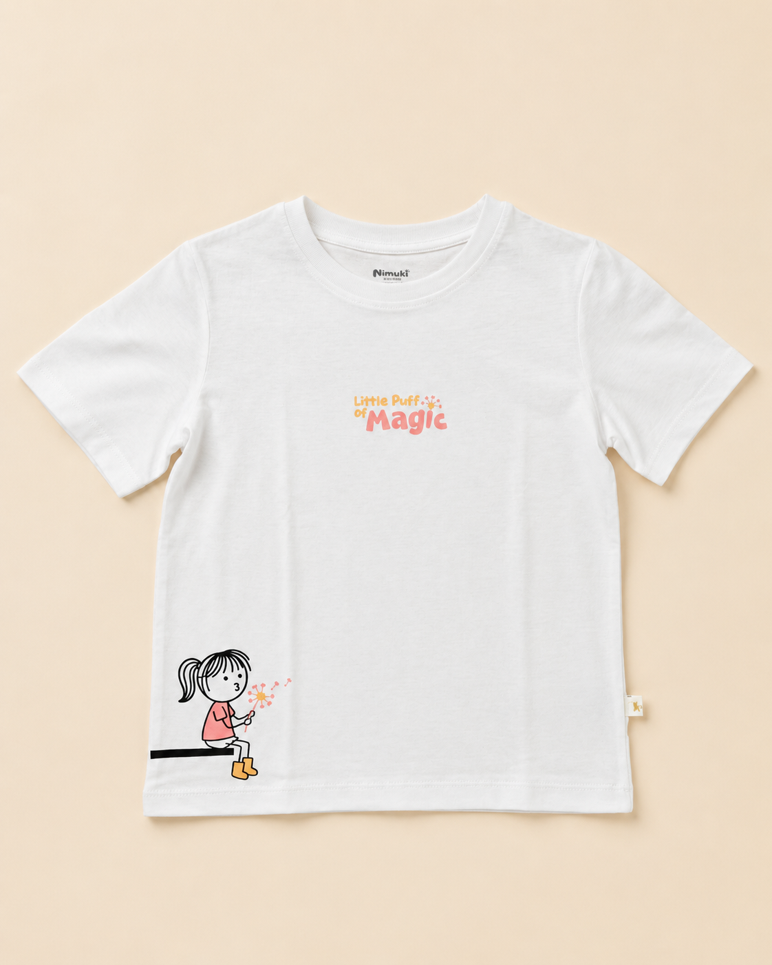 Little Puff of Magic white kids graphic t-shirt, print detail