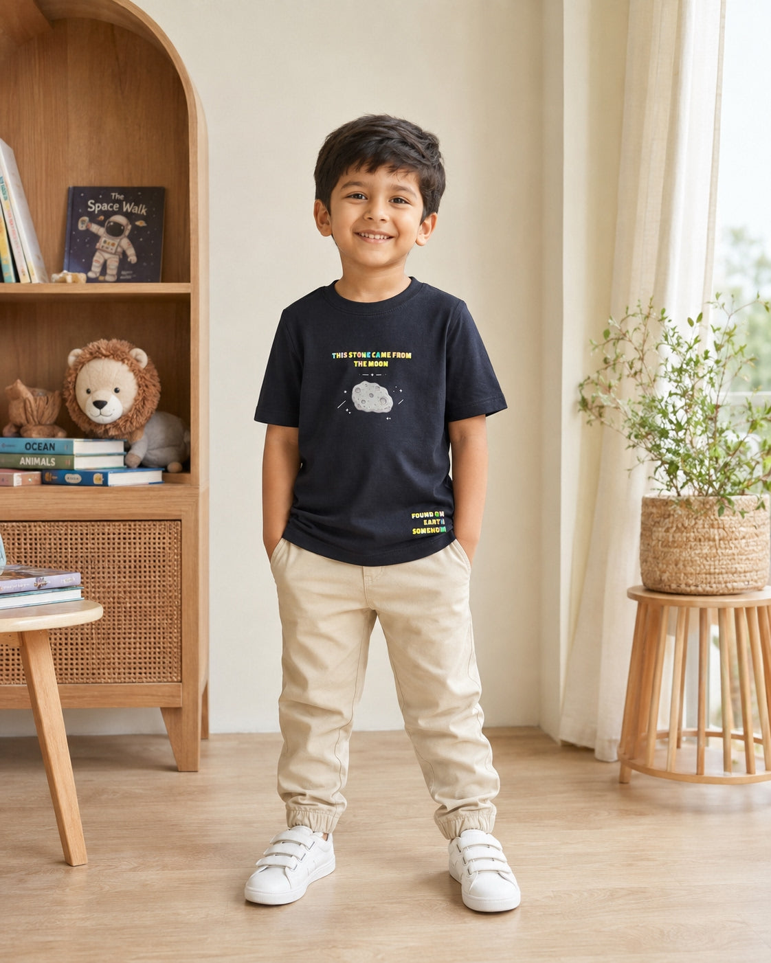 Moon Rock black kids graphic t-shirt, front view