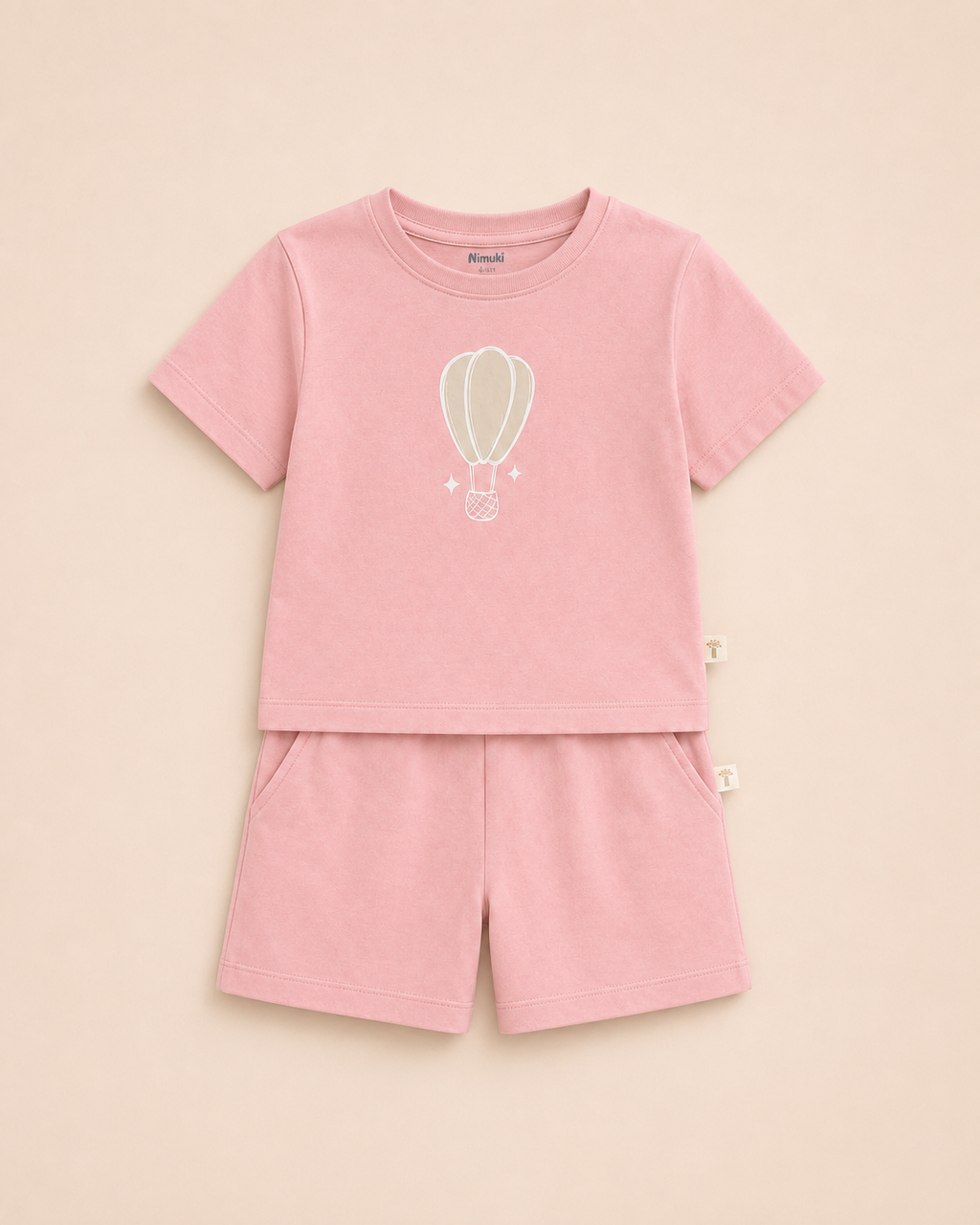 Peach Hot Air Balloon kids coord set, laid flat front view