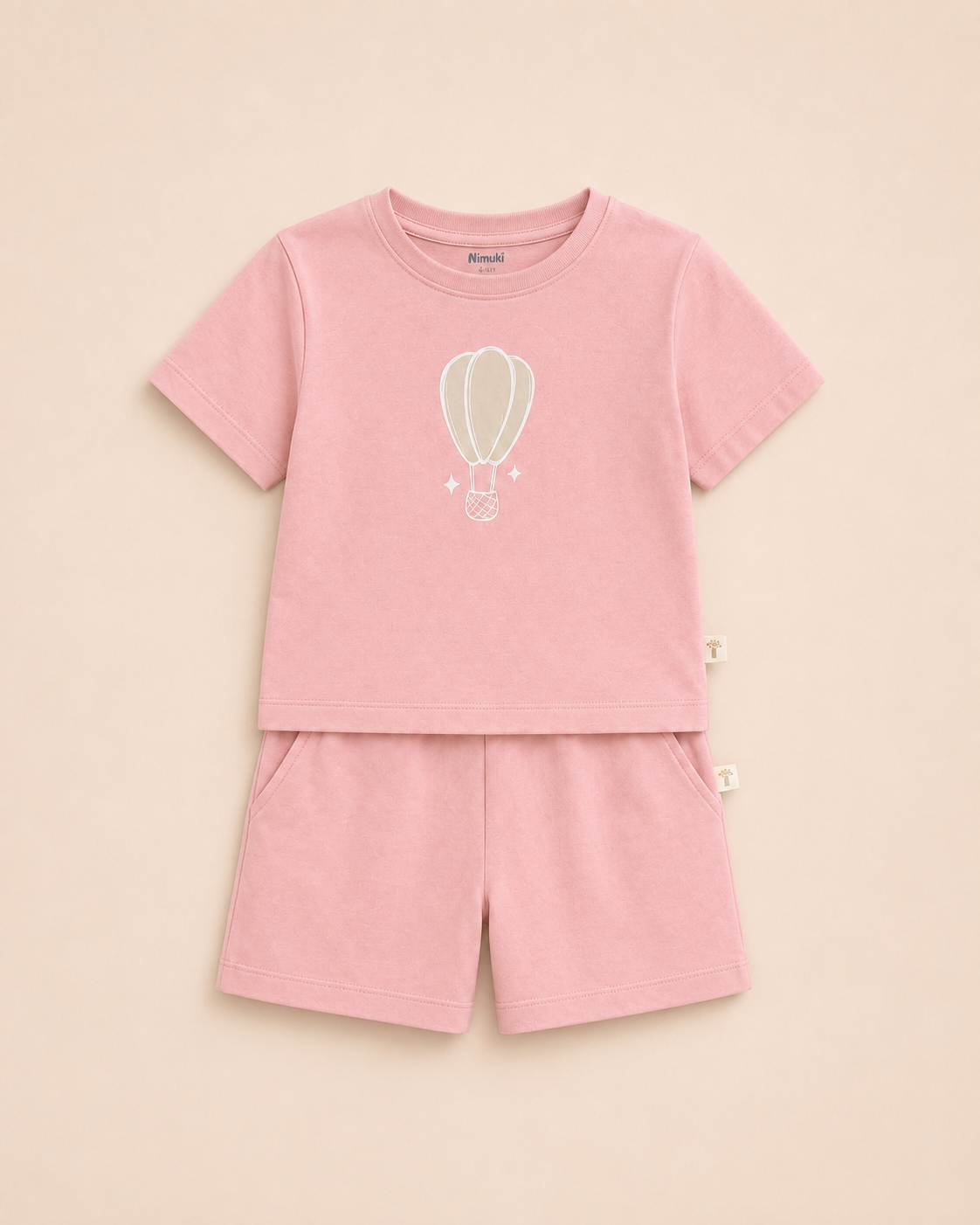 Peach Hot Air Balloon kids coord set, laid flat front view