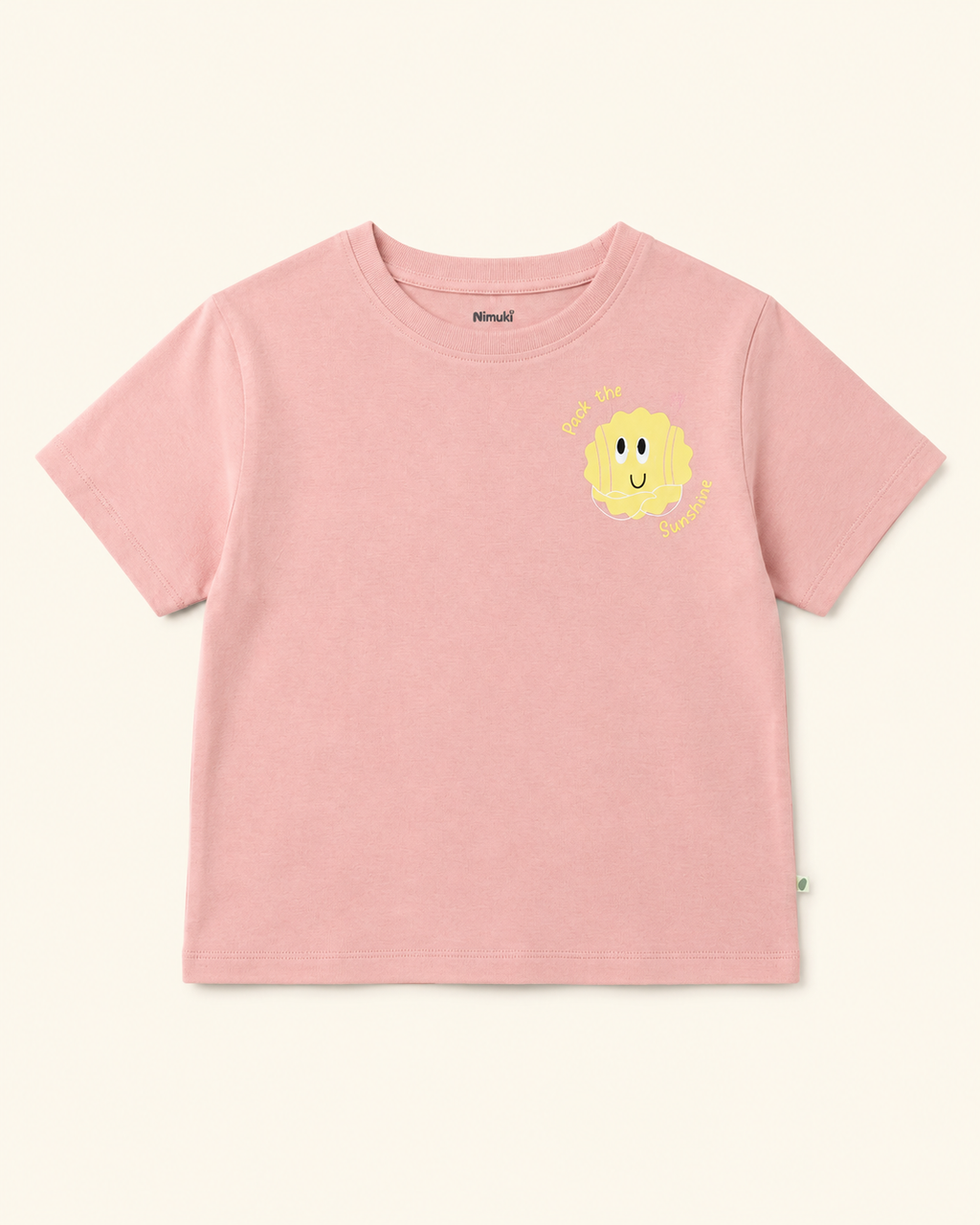 Peach Pocket Sunshine kids coord set, peach tee detail