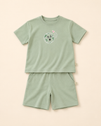Sage Green Planet Explorer kids coord set, laid flat front view