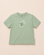 Sage Green Planet Explorer kids coord set, sage green tee detail
