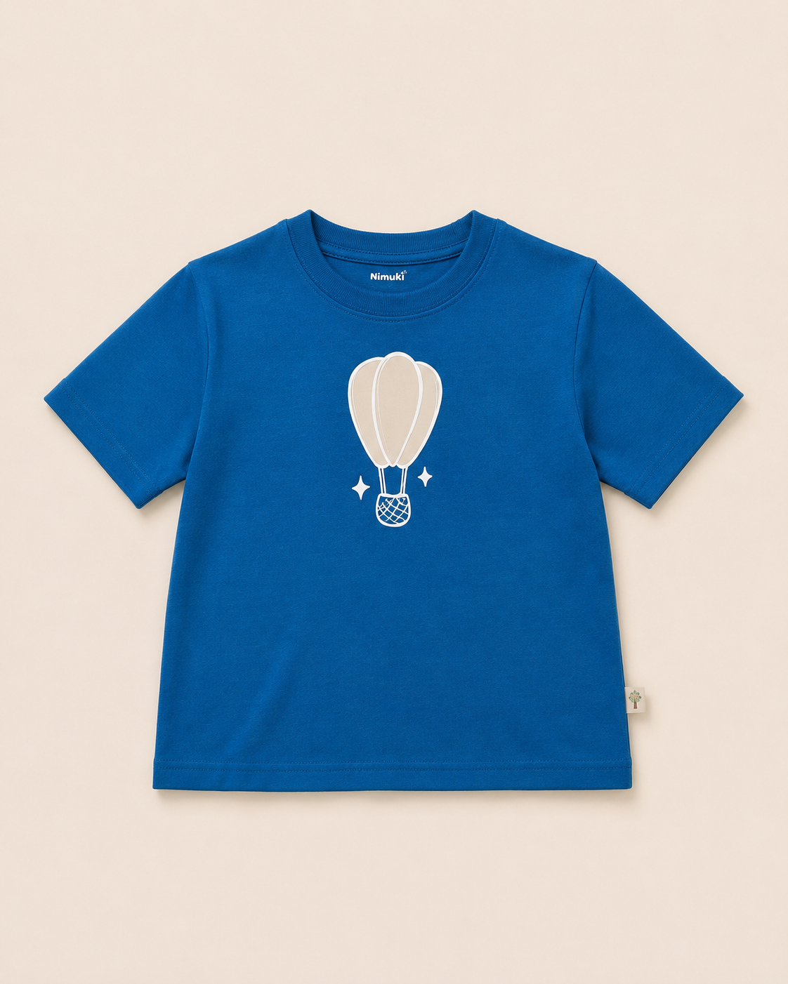 Teal Blue Hot Air Balloon kids coord set, teal blue tee detail