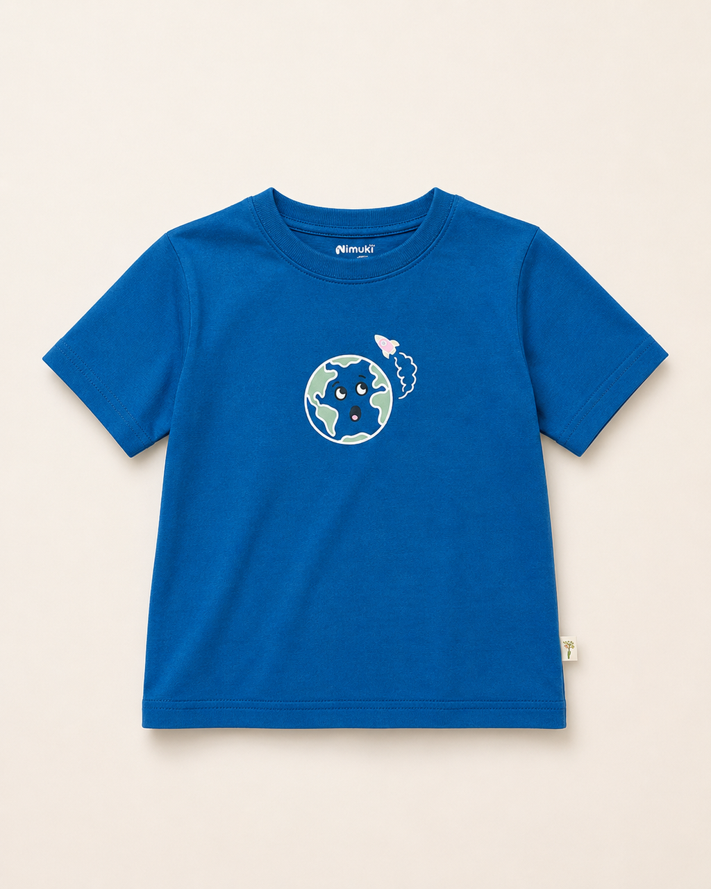 Teal Blue Planet Explorer kids coord set, teal blue tee detail