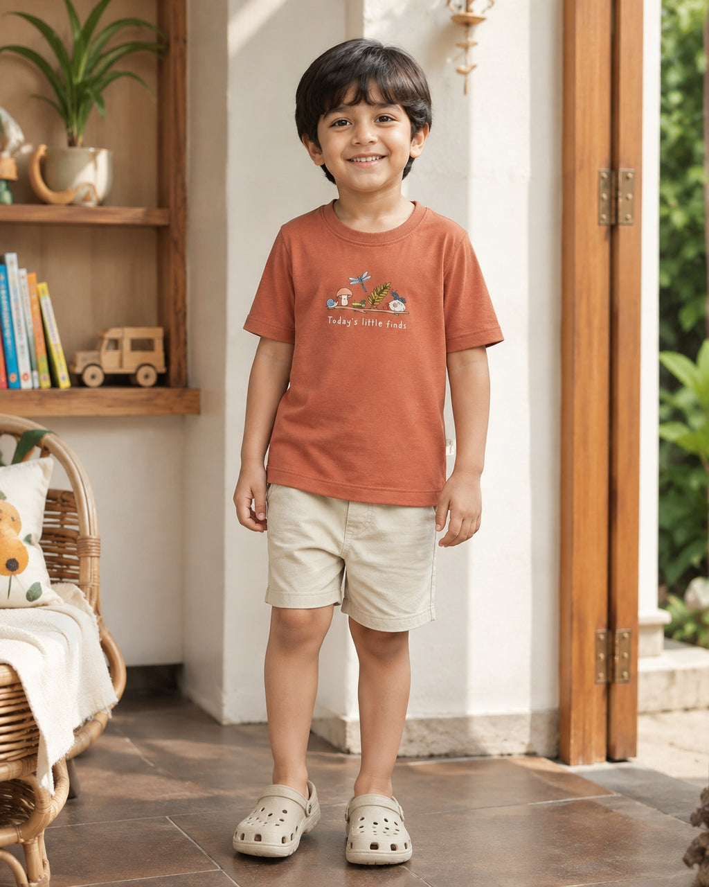 Today's Little Finds teracotta kids graphic t-shirt, front view