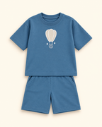 Teal Blue Hot Air Balloon Kids Coord Set with Teal Blue Shorts — Full coord studio