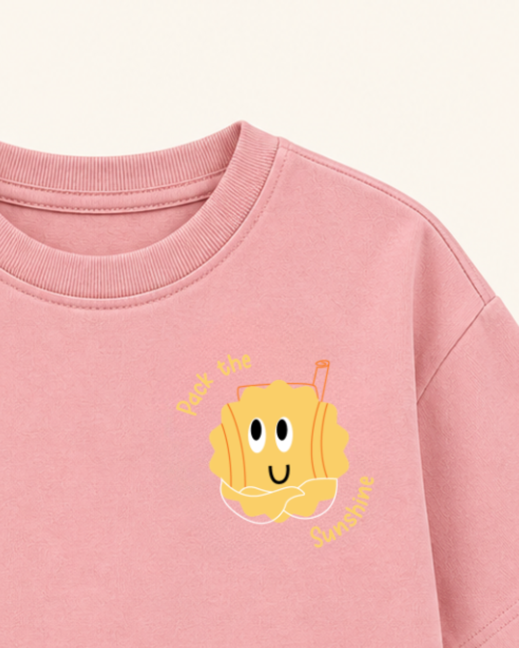 Peach Pocket Sunshine Kids Coord Set with Peach Shorts — Print detail
