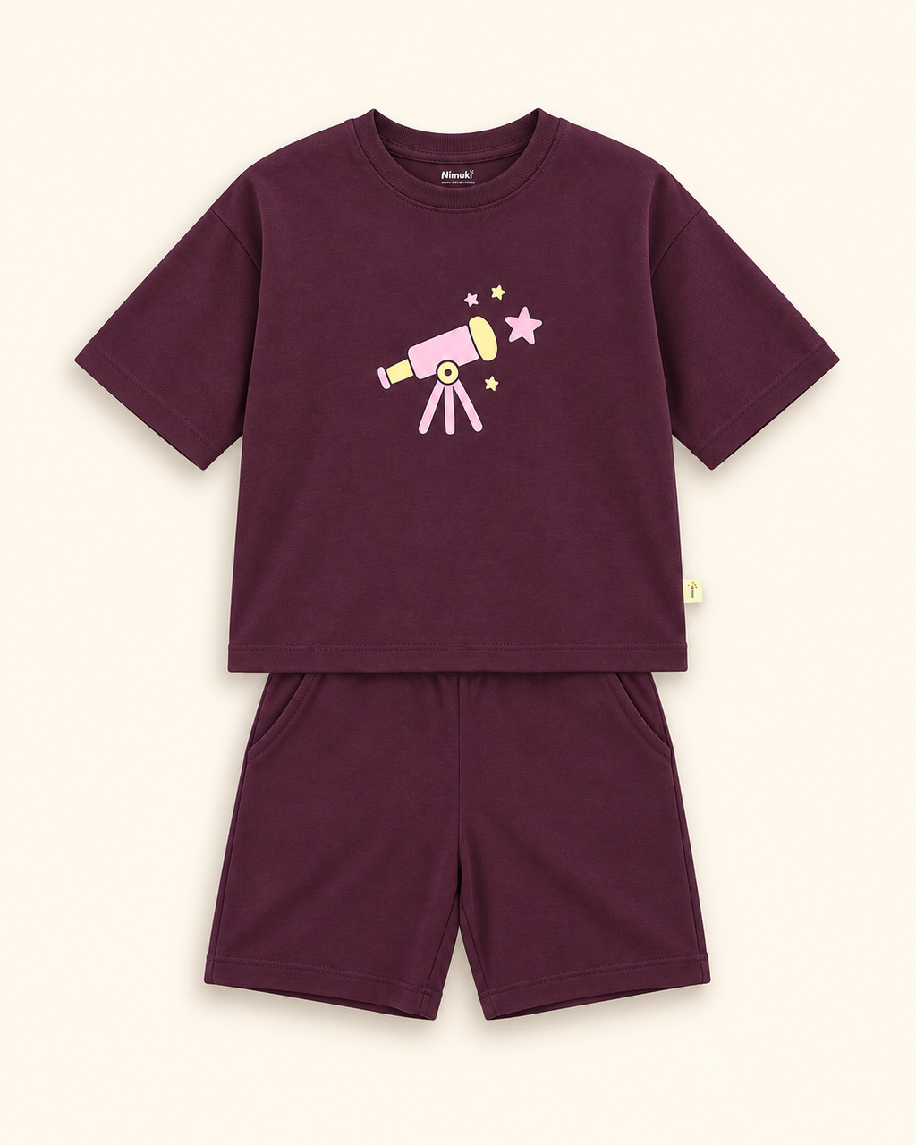 Coffee Brown Stargazer Telescope Kids Coord Set with Coffee Brown Shorts — Full coord studio