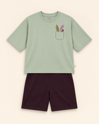 Sage Green Pocket Discovery Kids Coord Set with Coffee Brown Shorts — Full coord studio