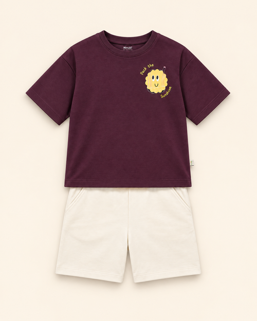 Coffee Brown Pocket  Sunshine Kids Coord Set with Cream Shorts — Full coord studio
