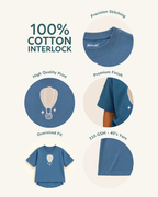Teal Blue Hot Air Balloon Kids Coord Set with Teal Blue Shorts — Fabric/detail infographic