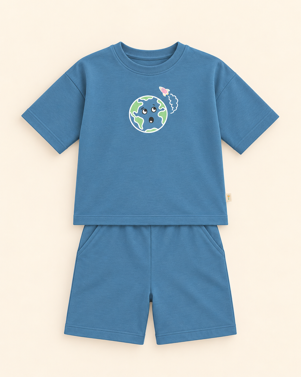 Teal Blue Planet Explorer Kids Coord Set with Teal Blue Shorts — Full coord studio