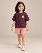 Coffee Brown Pocket Sunshine Kids Coord Set with Peach Shorts — Model shot