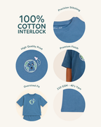 Teal Blue Planet Explorer Kids Coord Set with Teal Blue Shorts — Fabric/detail infographic