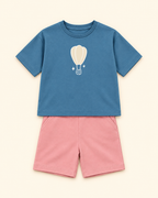 Teal Blue Hot Air Balloon Kids Coord Set with Peach Shorts — Full coord studio
