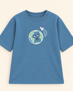 Teal Blue Planet Explorer Kids Coord Set with Cream Shorts — T-shirt studio