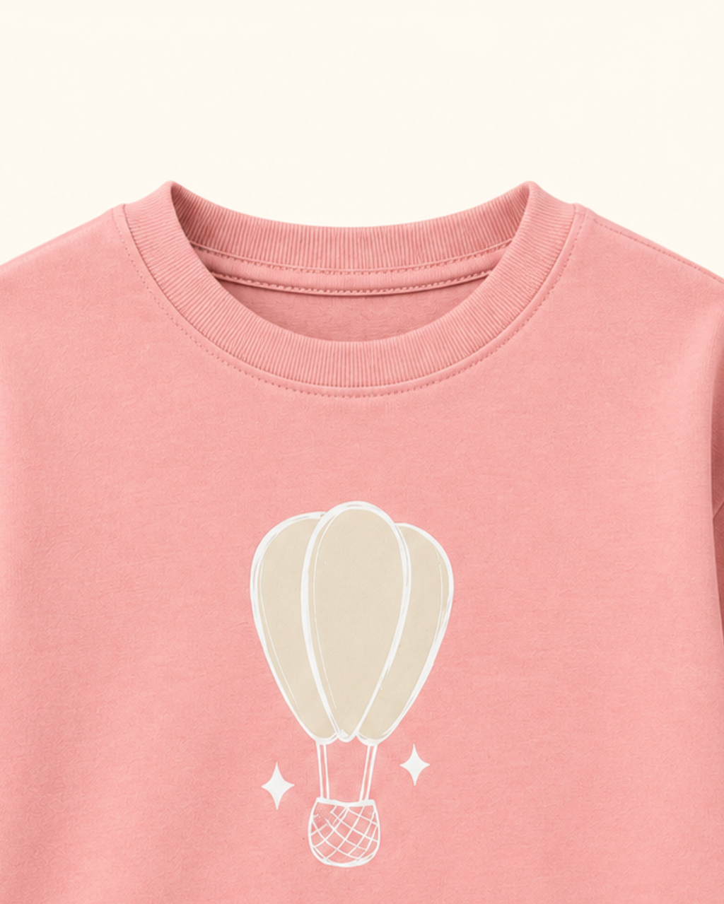 Peach Hot Air Balloon Kids Coord Set with Coffee Brown Shorts — Print detail