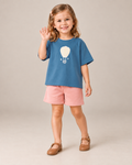 Teal Blue Hot Air Balloon Kids Coord Set with Peach Shorts — Model shot