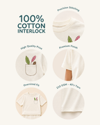 Cream Pocket Discovery Kids Coord Set with Cream Shorts — Fabric/detail infographic