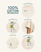 Cream Little Explorer Kids Coord Set with Cream Shorts — Fabric/detail infographic