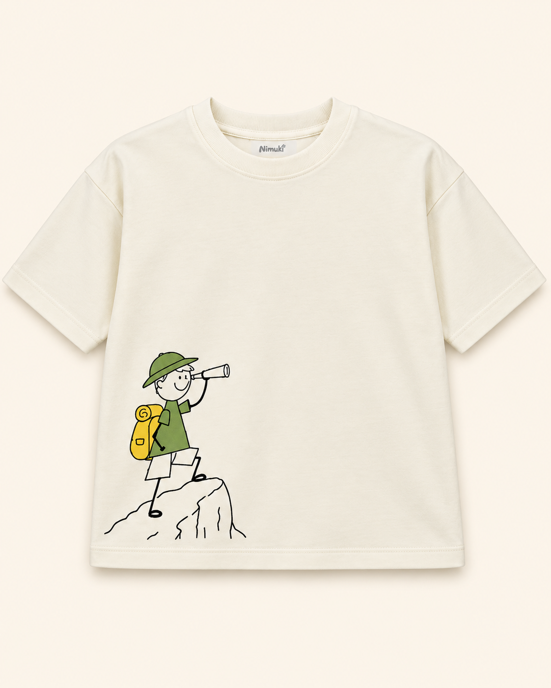 Cream Little Explorer Kids Coord Set with Sage Green Shorts — T-shirt studio