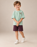 Sage Green Pocket Discovery Kids Coord Set with Coffee Brown Shorts — Model shot