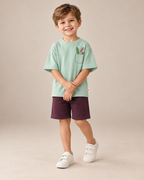 Sage Green Pocket Discovery Kids Coord Set with Coffee Brown Shorts — Model shot