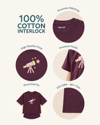 Coffee Brown Stargazer Telescope Kids Coord Set with Peach Shorts — Fabric/detail infographic