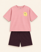 Peach Pocket Sunshine Kids Coord Set with Coffee Brown Shorts — Full coord studio
