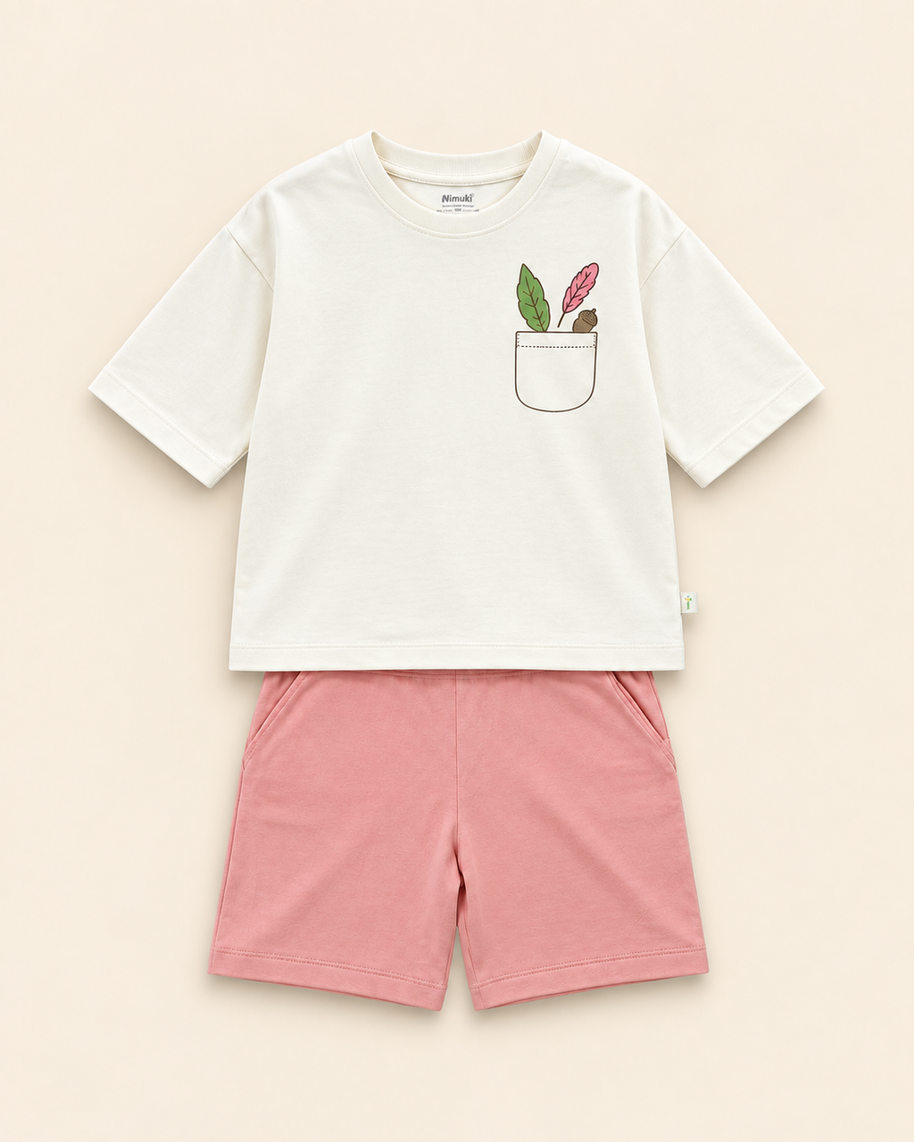Cream Pocket Discovery Kids Coord Set with Peach Shorts — Full coord studio